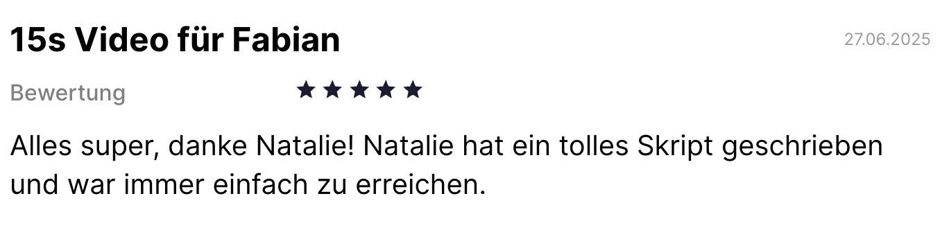 Bewertung von Fabian — 15s Reel