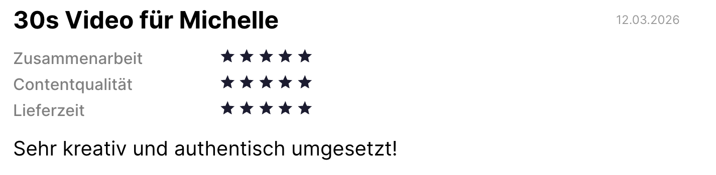 Bewertung von Michelle — 30s Reel
